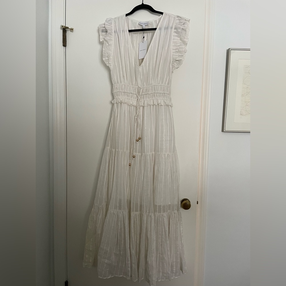 Karina Grimaldi White Maxi Dress with Ruffle Sleeves